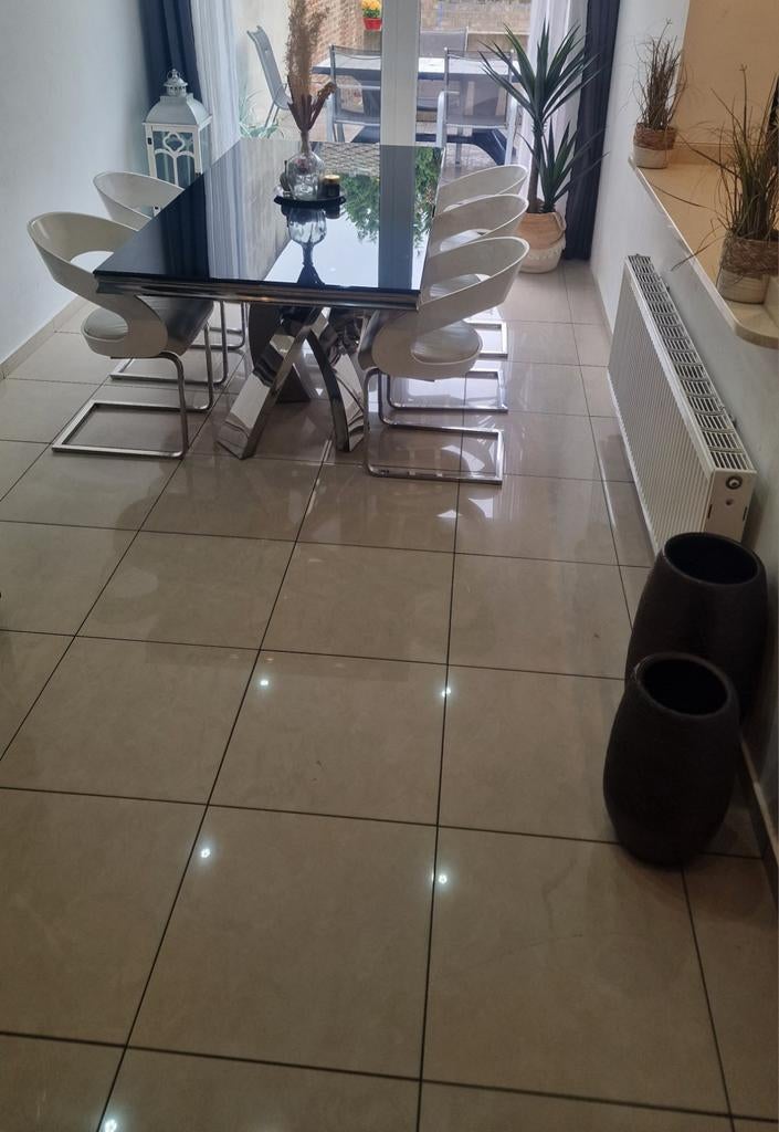GRANDE TABLE EN VERRE PIED CROISÉ  220CM100CM, Enlèvement, Comme neuf, Verre