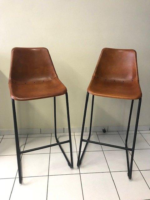 Set van 2 nieuwe industriële barkrukken 'Utrecht', Ophalen, 60 tot 90 cm, Nieuw, Leer