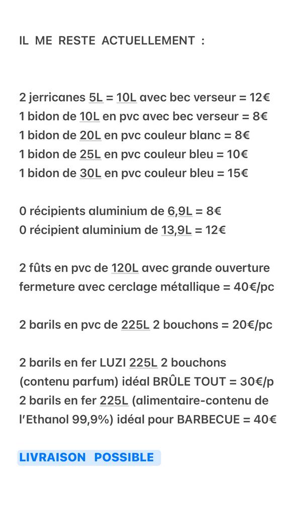 225L vat=30€/st-60L jerrycan=30€-13.8L aluminium container=8, Ophalen of Verzenden