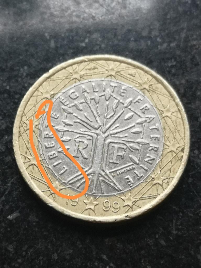 1euromunt Frankrijk 1999 met fout, Ophalen of Verzenden, Frankrijk