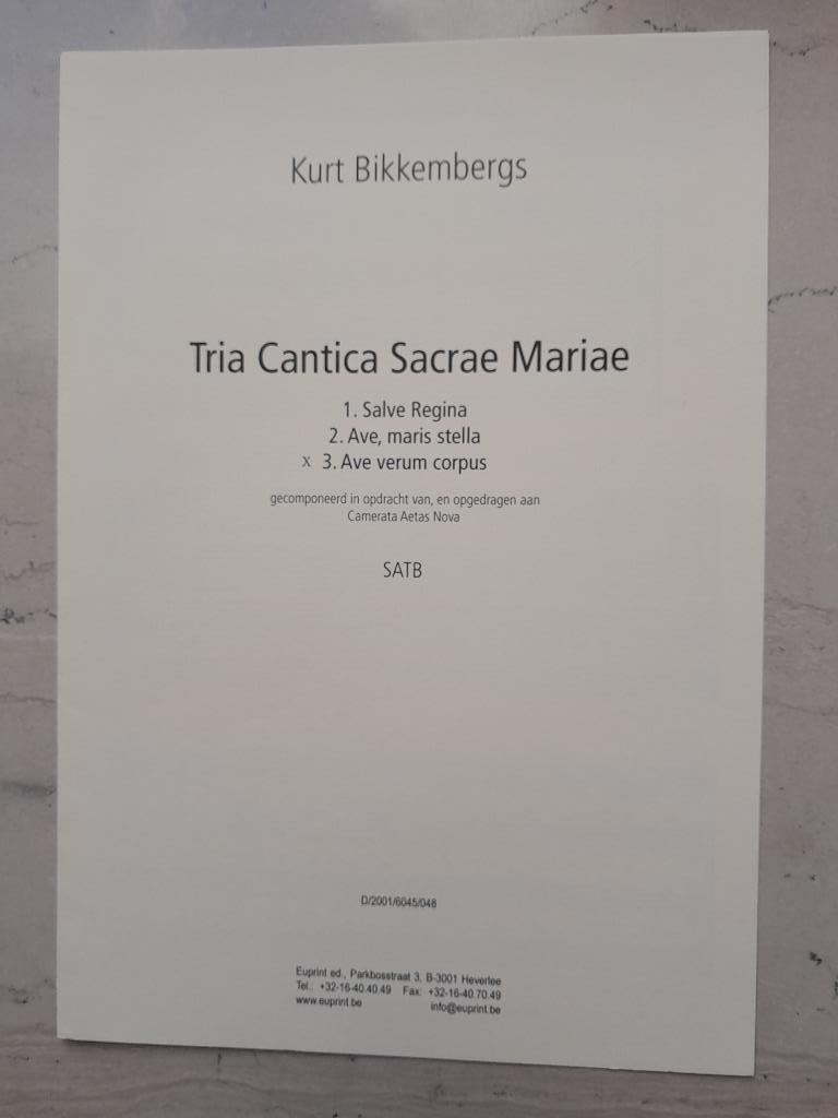 BIKKENBERGS    'Ave Verum corpus', Musique & Instruments, Partitions, Enlèvement ou Envoi, Neuf, Classique, Chœur
