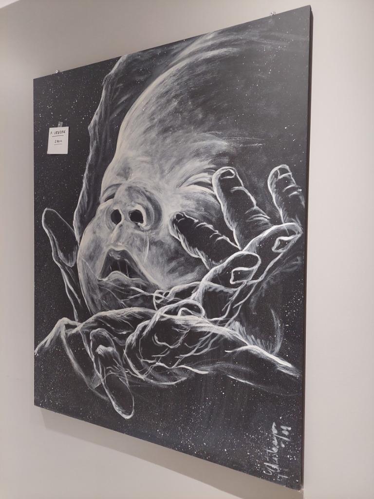 zeer mooi SCHILDERIJ op HOUT - BABY en helende hand, gesigne, Antiek en Kunst, Ophalen