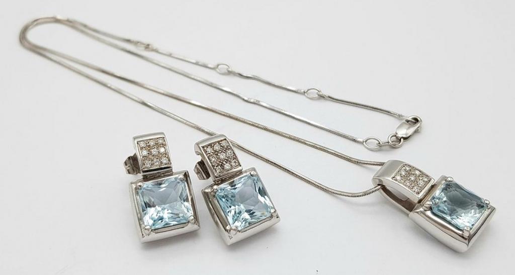 18 karaat wit gouden ketting en oorbellen van Recarlo, Ophalen, Wit