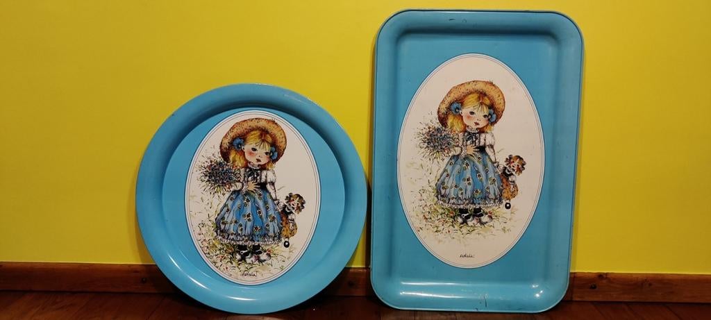 plateaux vintage dans le style « Holly hobby », Enlèvement ou Envoi, Utilisé, Autre