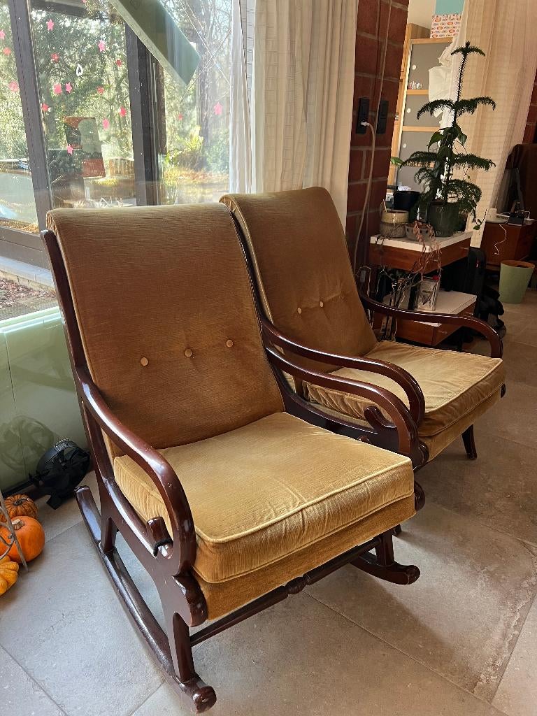 Fauteuils vintage, Maison & Meubles, Fauteuils, Utilisé, Bois, Tissus, 50 à 75 cm, 75 à 100 cm, Enlèvement