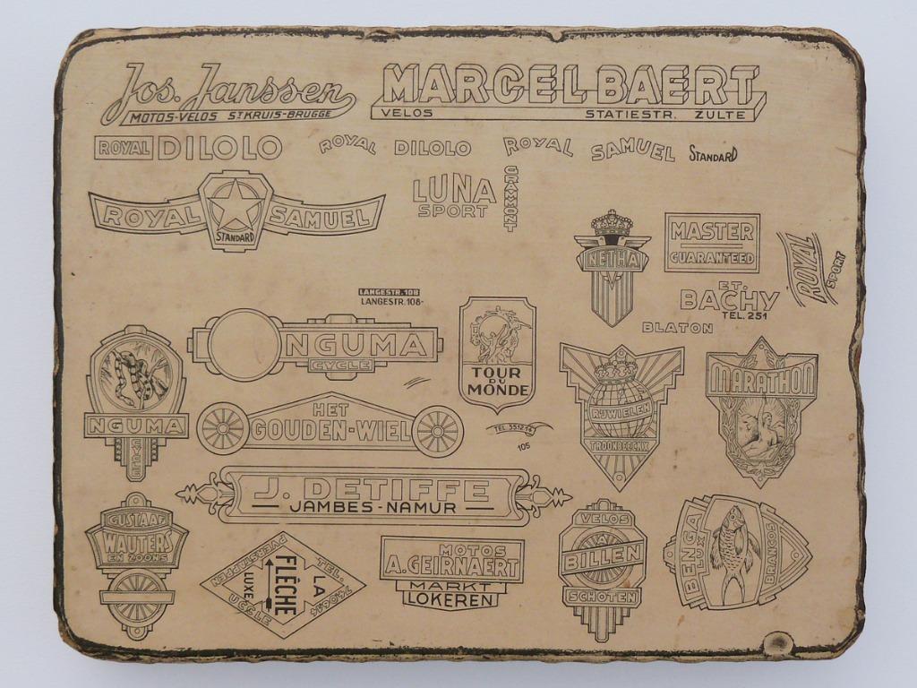 Oude litho-druksteen met fietsdecals - ZELDZAAM !, Ophalen