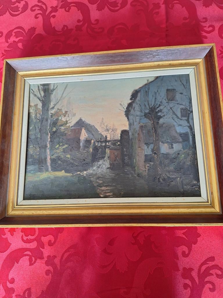 Huile sur panneau, avec bel encadrement, 33cm sur 24 cm, Enlèvement