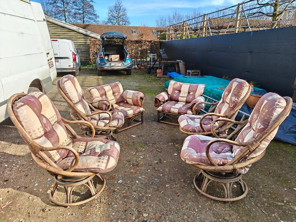 Rotan 1-zit x2 en 4 rotan draaistoelen, Huis en Inrichting, Ophalen, Hout