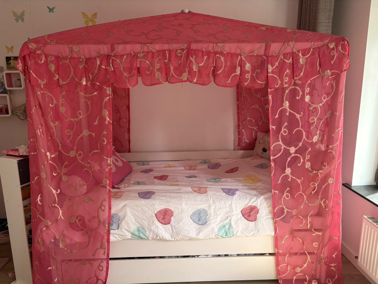Lifetime hemelbed met extra bed en lade, Ophalen, 85 tot 100 cm, Hoogslaper of Stapelbed, Zo goed als nieuw