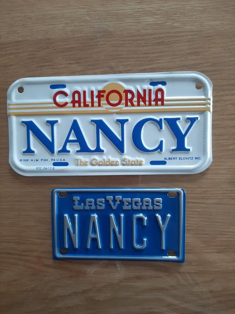 Set mini nummerplaten Nancy USA stijl decoratie, Huis en Inrichting, Ophalen of Verzenden
