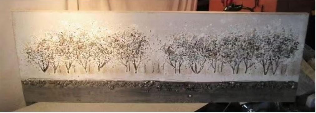 Mooi Modern Geschilderd Werk 'Bomen op een Rij' - 120x40, Antiek en Kunst, Landschap, Ophalen of Verzenden, Handgeschilderd, Olieverf