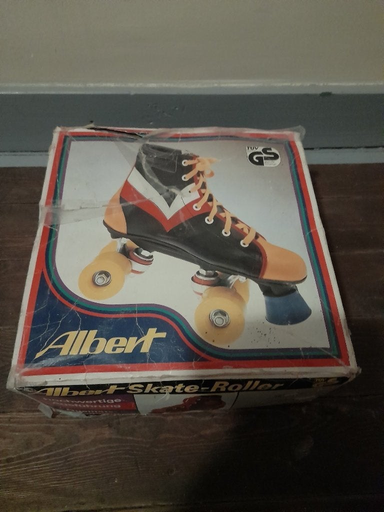 Vintage jaren 80 roller skates van Albert in originele doos, Antiek en Kunst, Antiek | Speelgoed, Ophalen