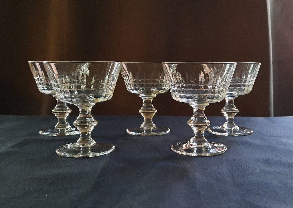 Val St Lambert, 6 geslepen kristallen bekers., Ophalen of Verzenden