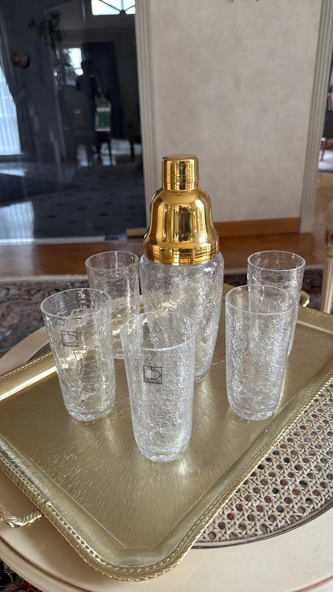 Boussu shaker, ijsemmer en 13 glazen in craclé glas, Ophalen, Nieuw, Overige typen