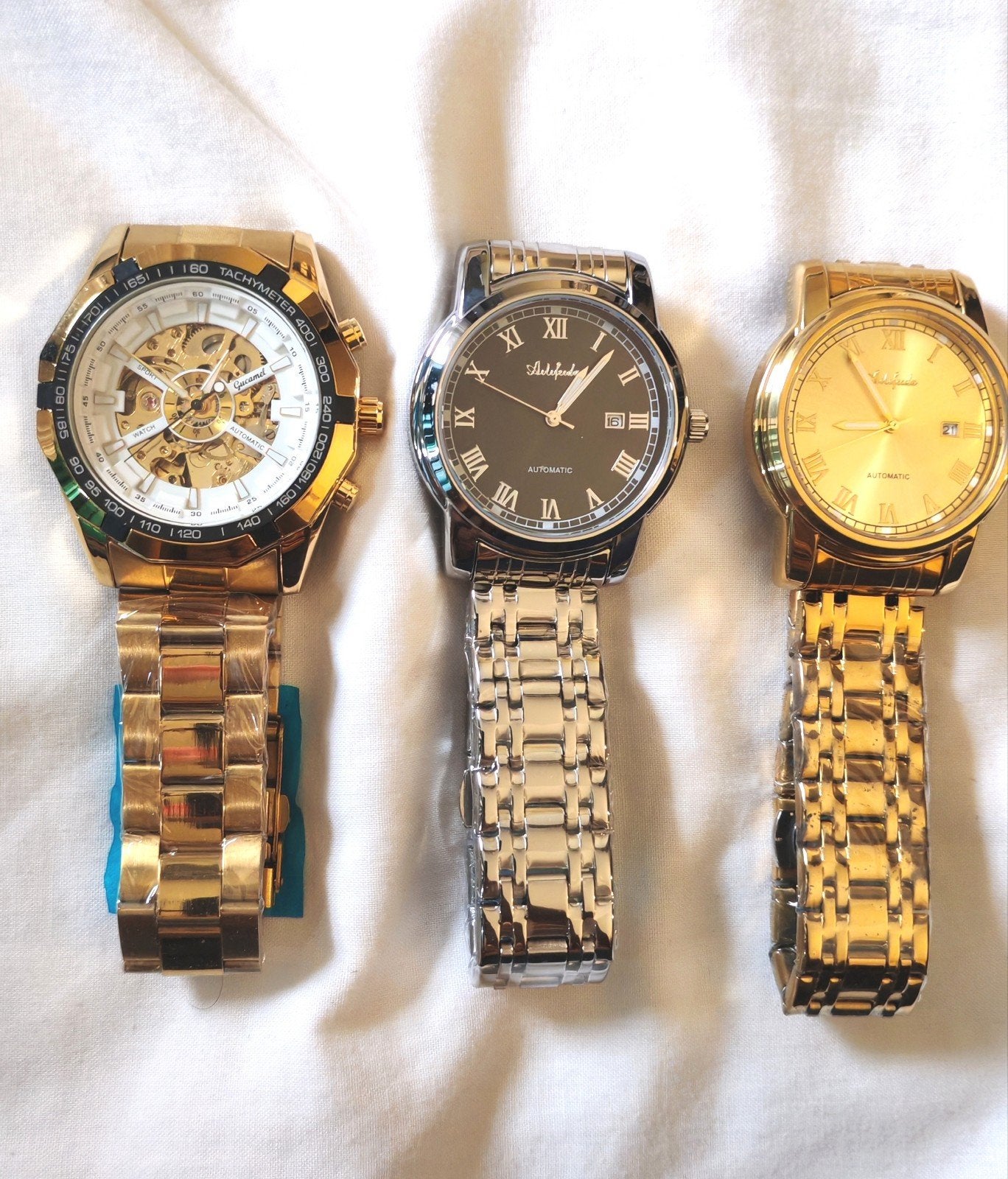 Lot de 3 Montres Automatiques Homme (Squelette & Classiques), Bijoux, Sacs & Beauté, Envoi, Neuf, Argent