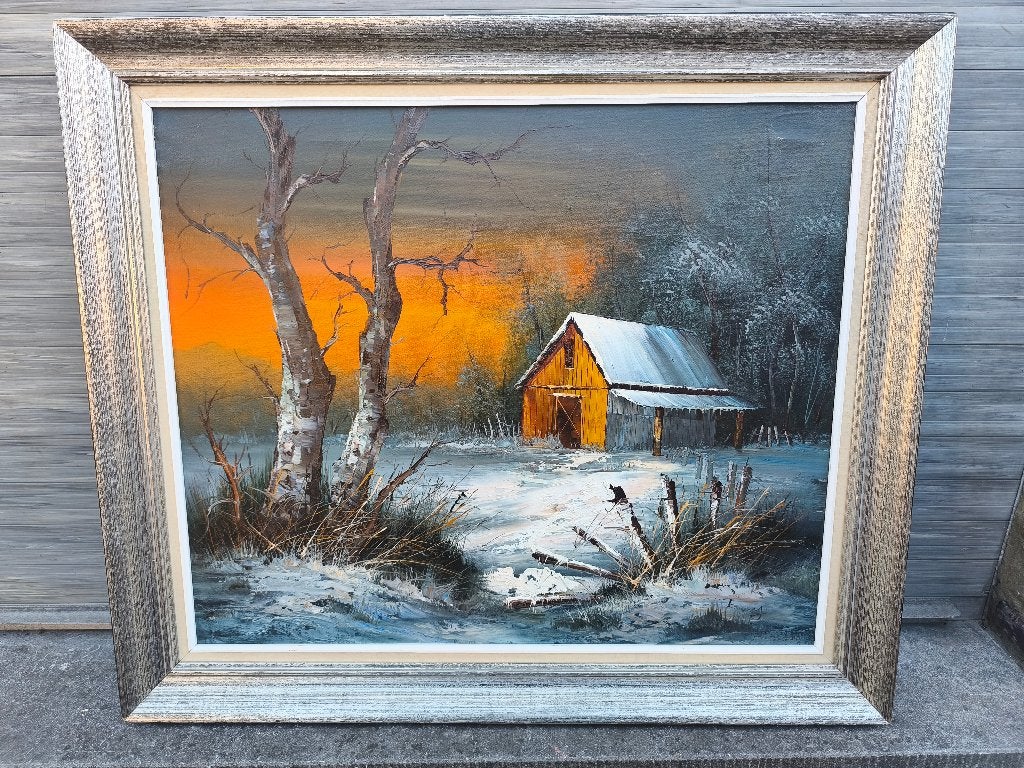 Huile sur toile paysage enneigé signe, Enlèvement ou Envoi, Paysage, Toile