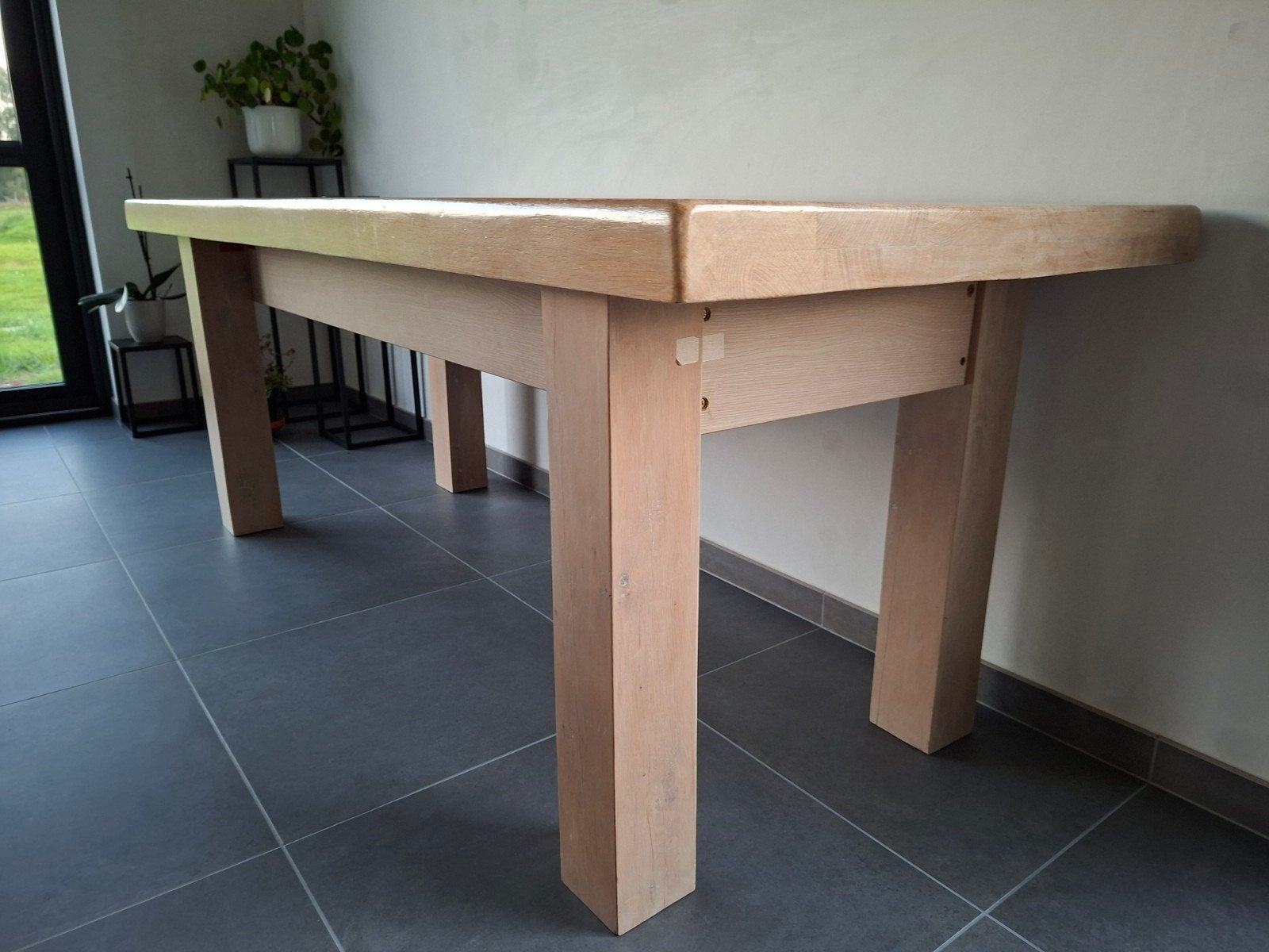 Massief eiken tafelblad met robuust onderstel, Huis en Inrichting, Ophalen, Eikenhout