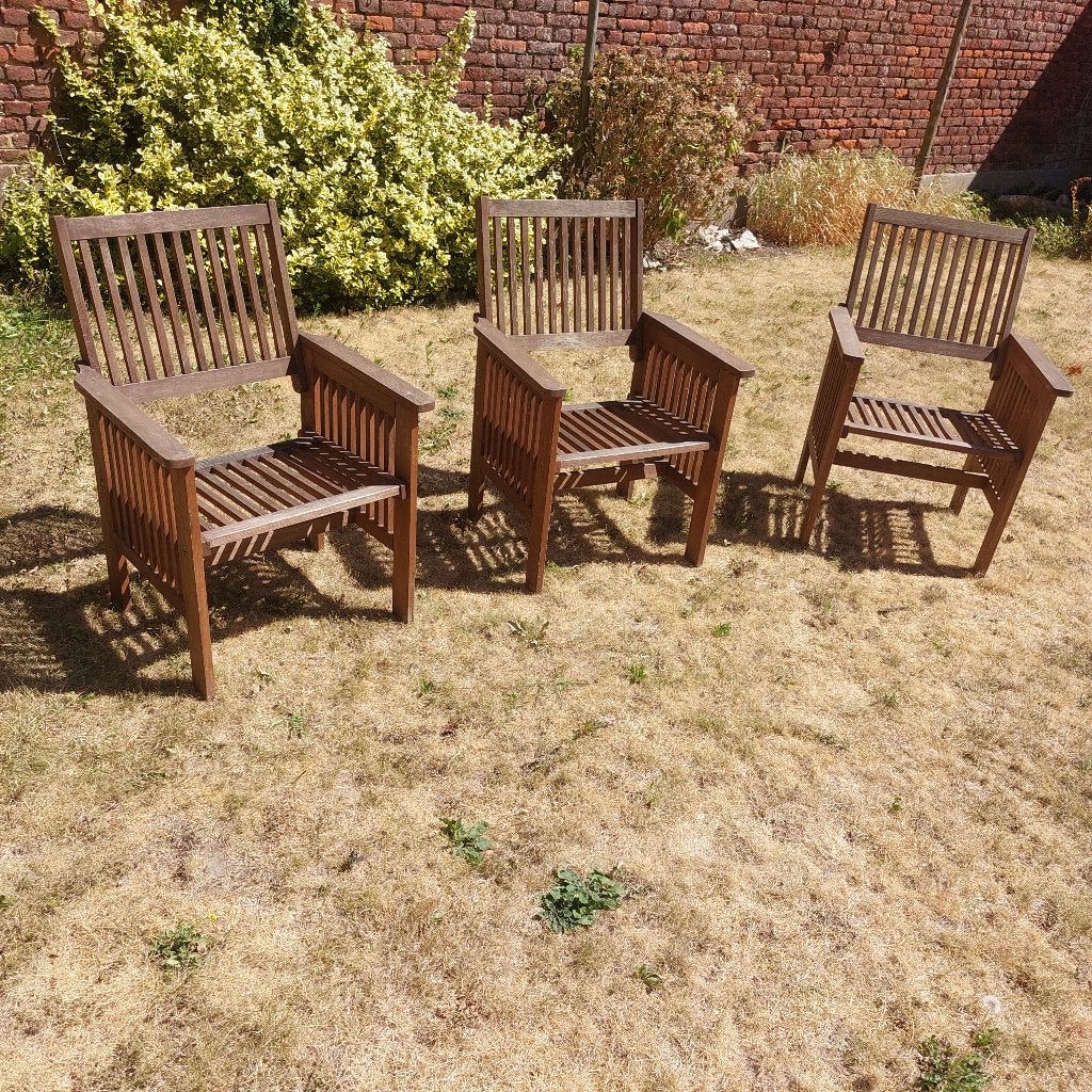 3 houten tuinstoelen, Tuin en Terras, Tuinstoelen, Ophalen, Hout