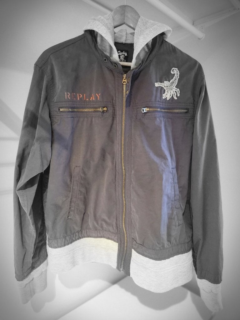 Replay jas grijs met capuchon, Tank Crew-print, XL, nieuw, Neuf, Gris, Enlèvement ou Envoi, Taille 56/58 (XL)