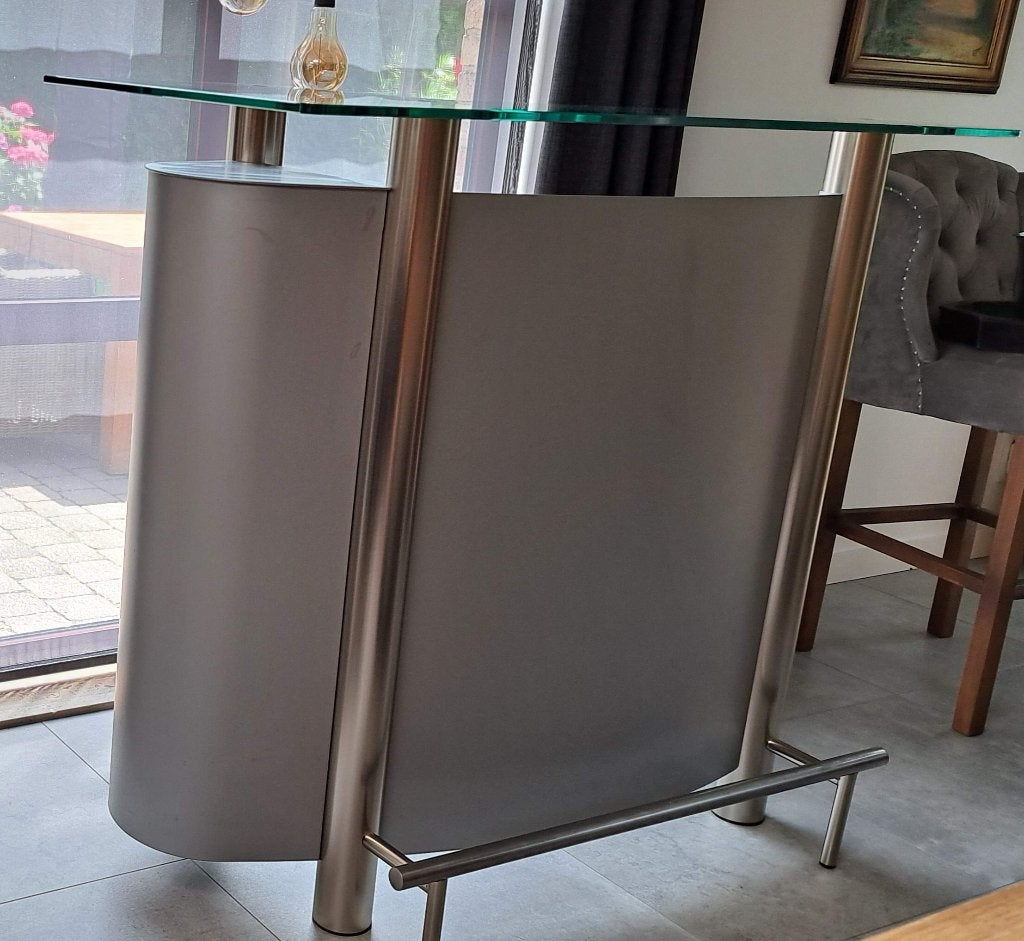 Barmeubel in inox en glas, Huis en Inrichting, Barren, Ophalen, Gebruikt