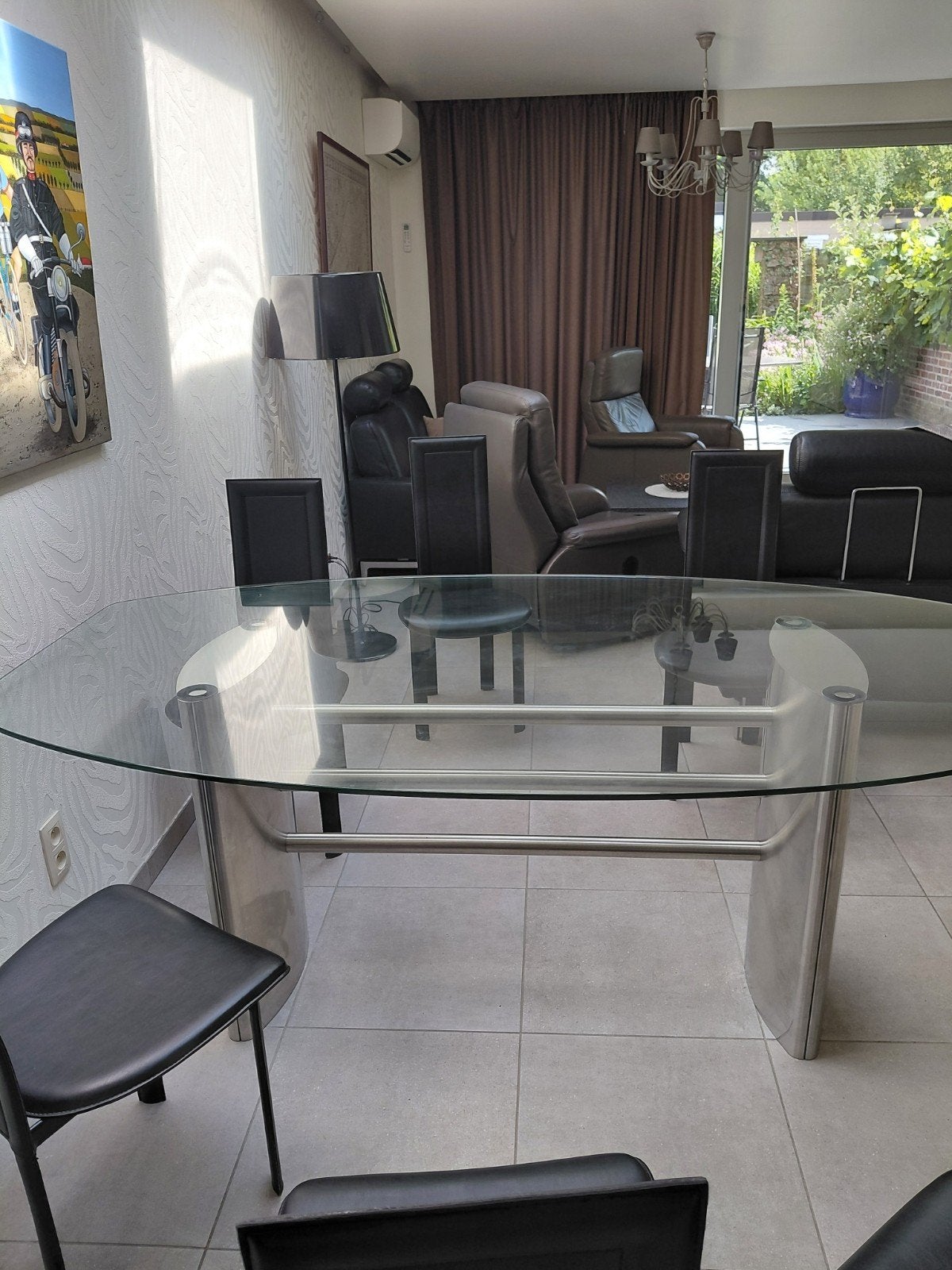 Moderne glas / inox tafel voor buiten of binnen, Huis en Inrichting, Complete eetkamers, Ophalen