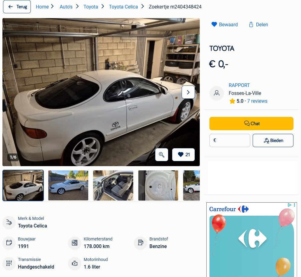 TOYOTA CELICA 1991, Autos, Toyota, Particulier, Achat, Celica