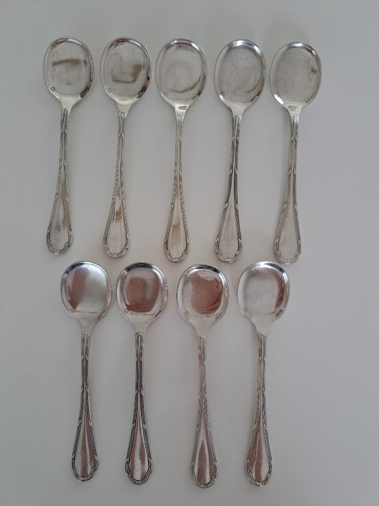 Set van 9 verzilverde ijs-/dessertlepels van Ercuis, Ophalen