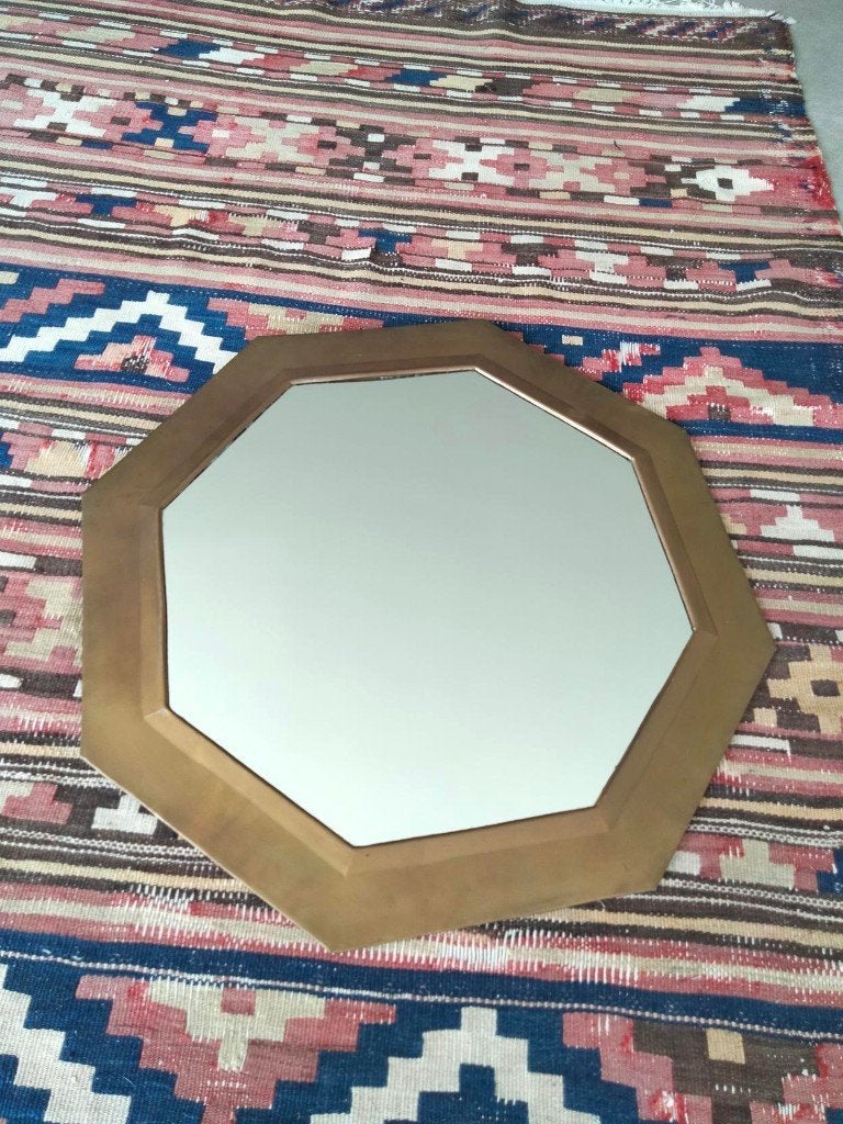 70s 80s vintage koper metaal spiegel octagon Boho, Ophalen, Gebruikt, Overige vormen, 50 tot 75 cm