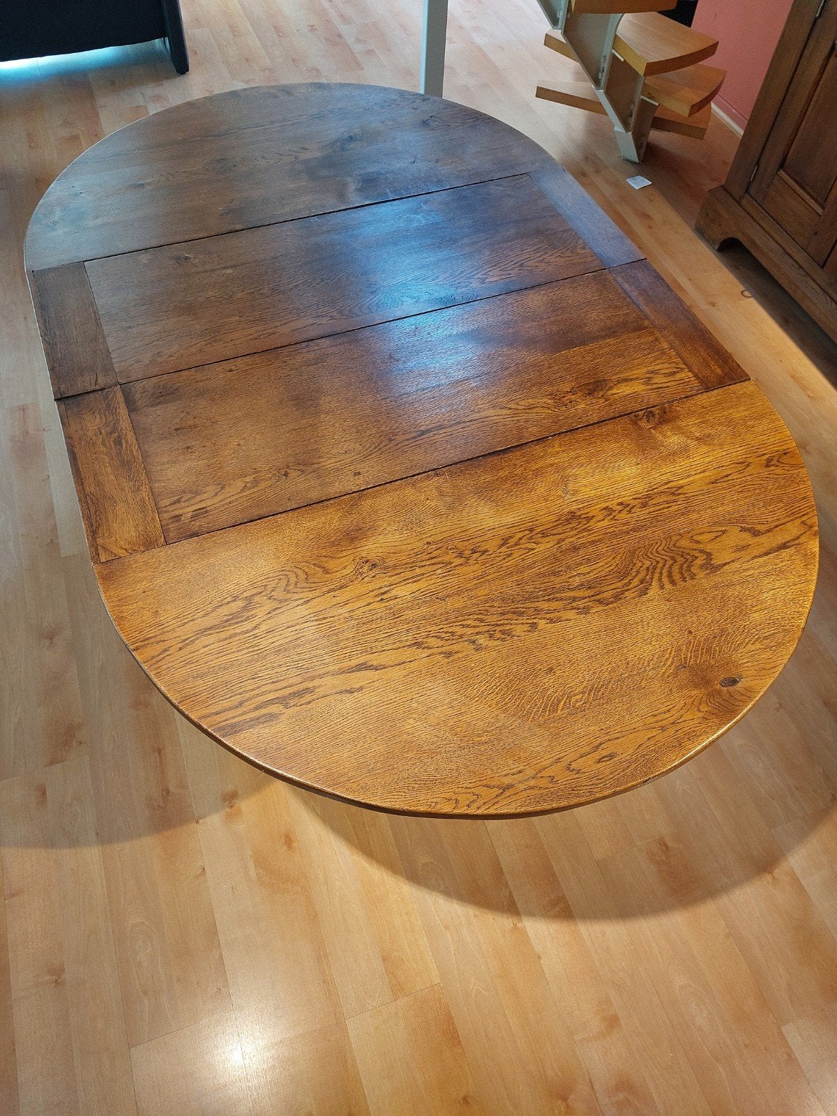 Massief eiken eettafel uittrekbaar, Huis en Inrichting, Ophalen, Ovaal