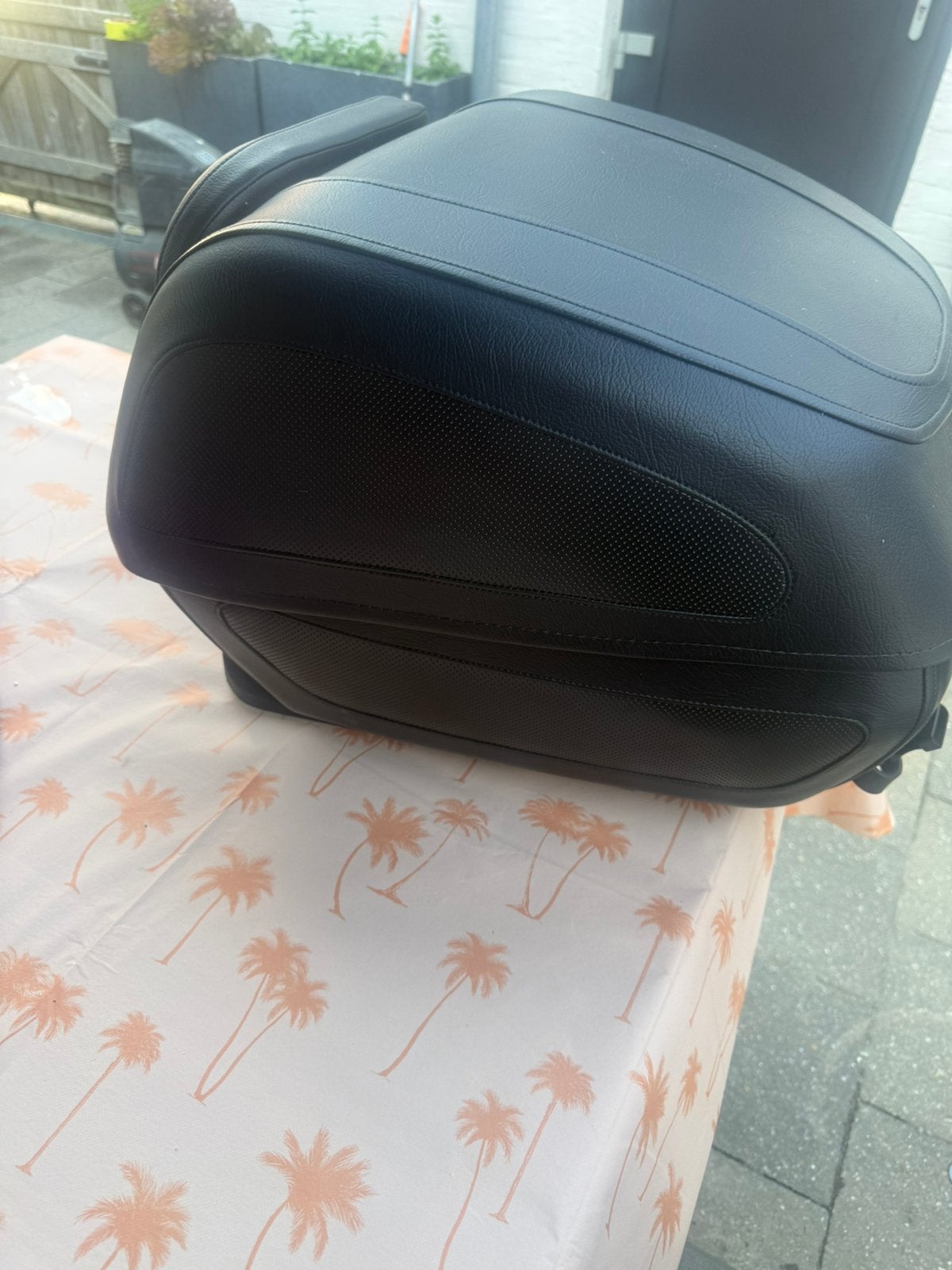 Topkoffer universeel zwart leder look, Ophalen, Zo goed als nieuw