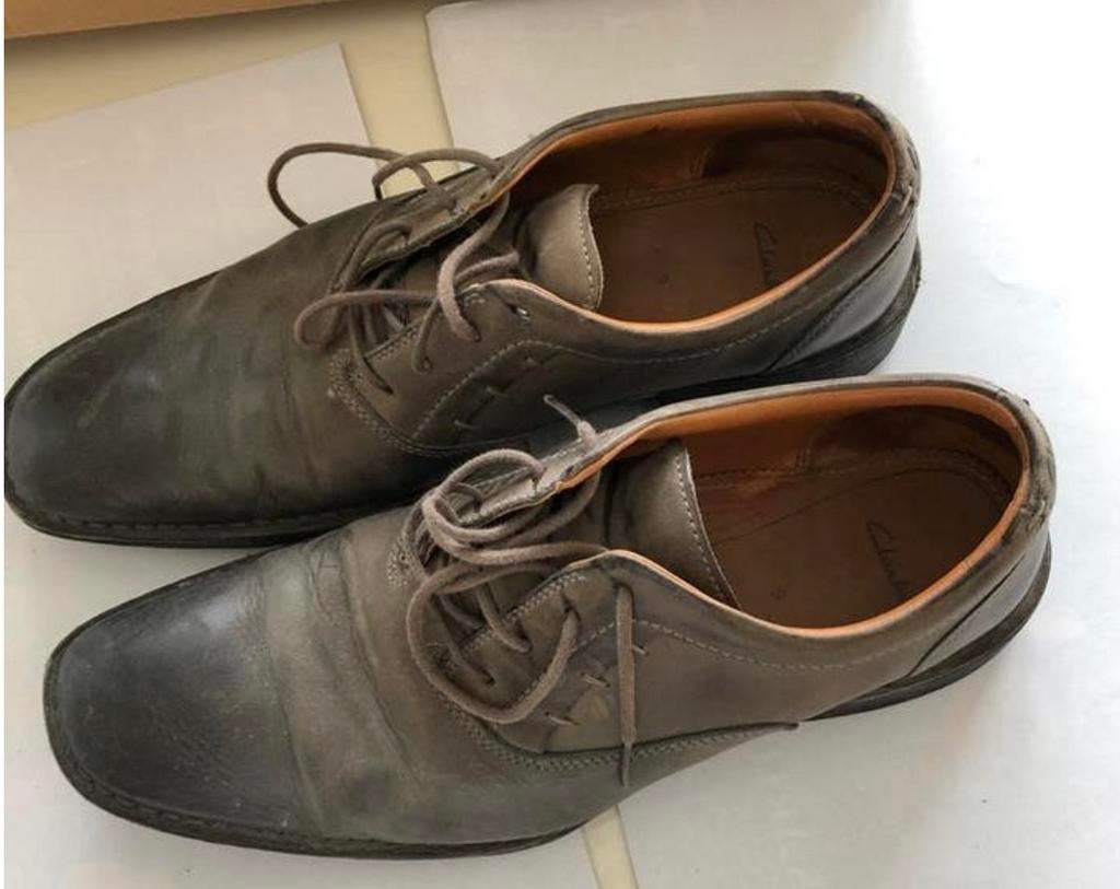 Clarks Herenschoenen – Grijs Leer – Maat 43, Ophalen of Verzenden, Zo goed als nieuw