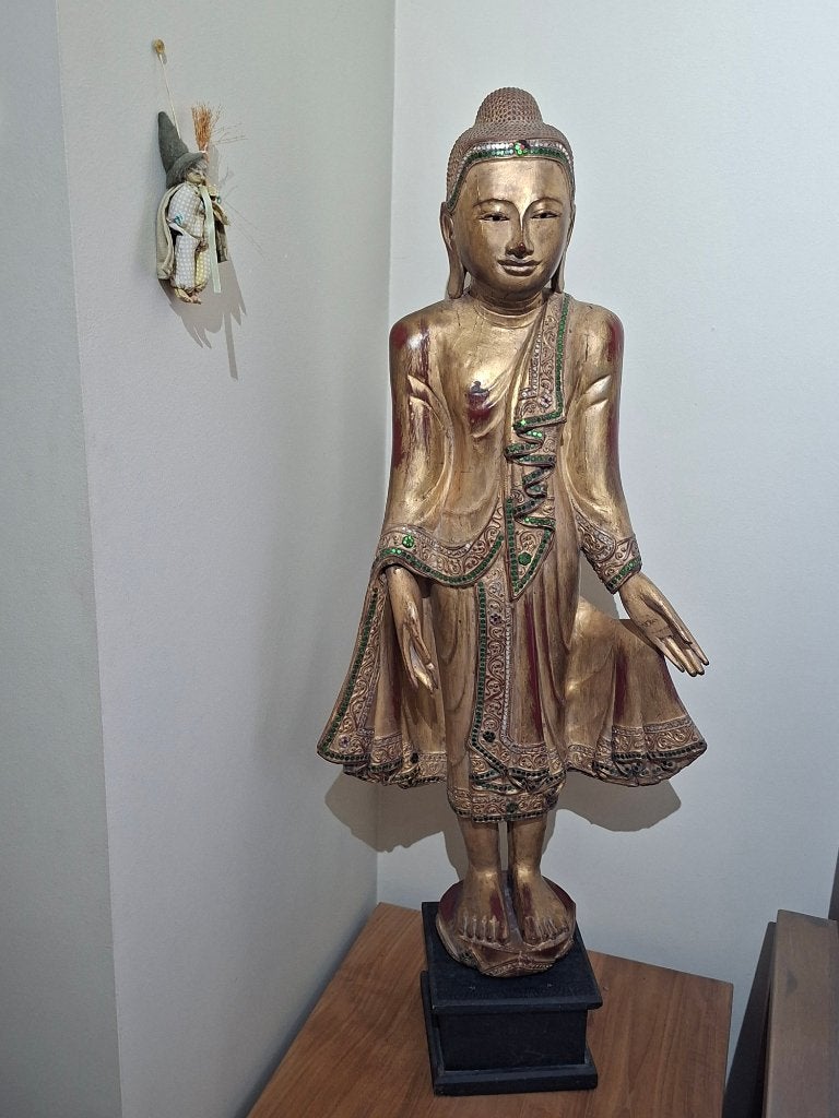Grande Statue Bouddha Mandalay Debout, Avec socle, Noir, Comme neuf, Enlèvement