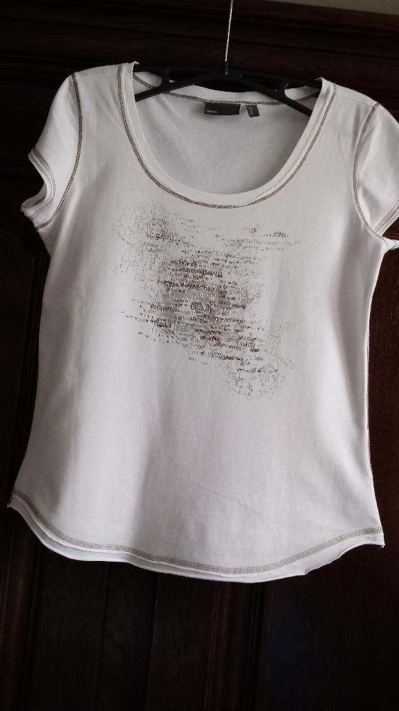 Wit/beige T-shirt met print van Mexx, L, Kleding | Dames, T-shirts, Zo goed als nieuw, Wit, Verzenden