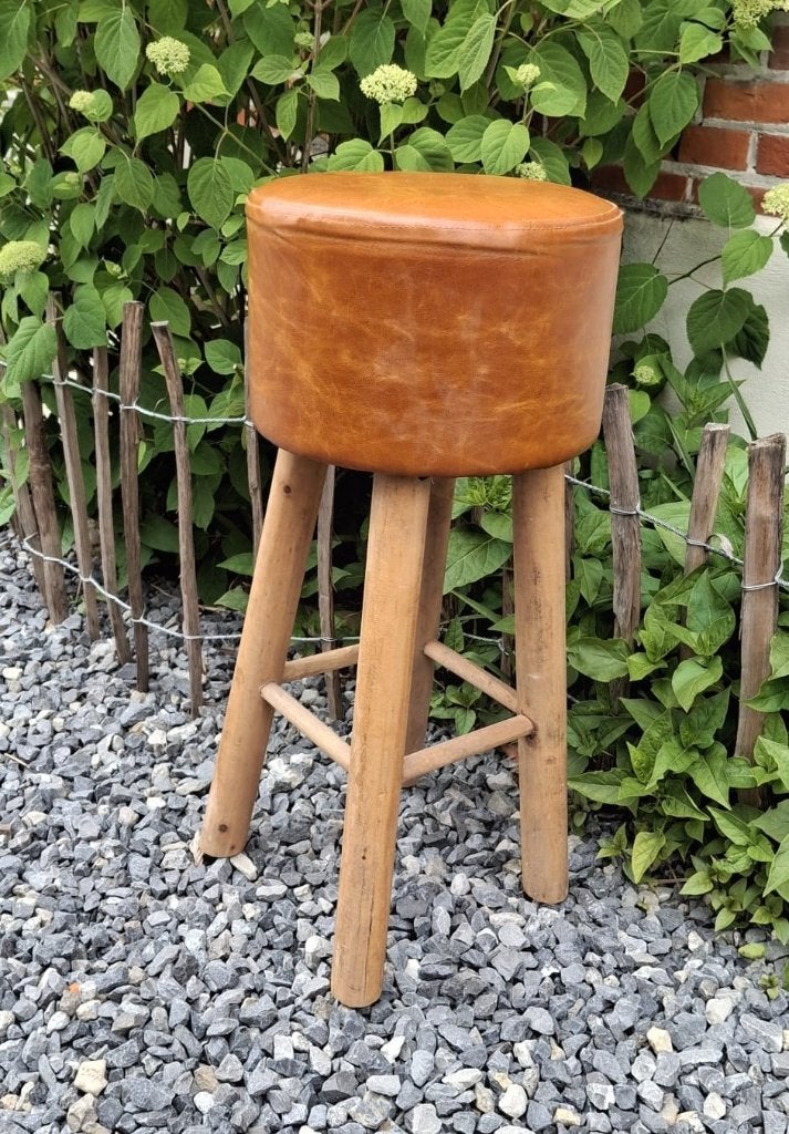 Vintage krukje met kunstleer zitting, Huis en Inrichting, Ophalen, Gebruikt