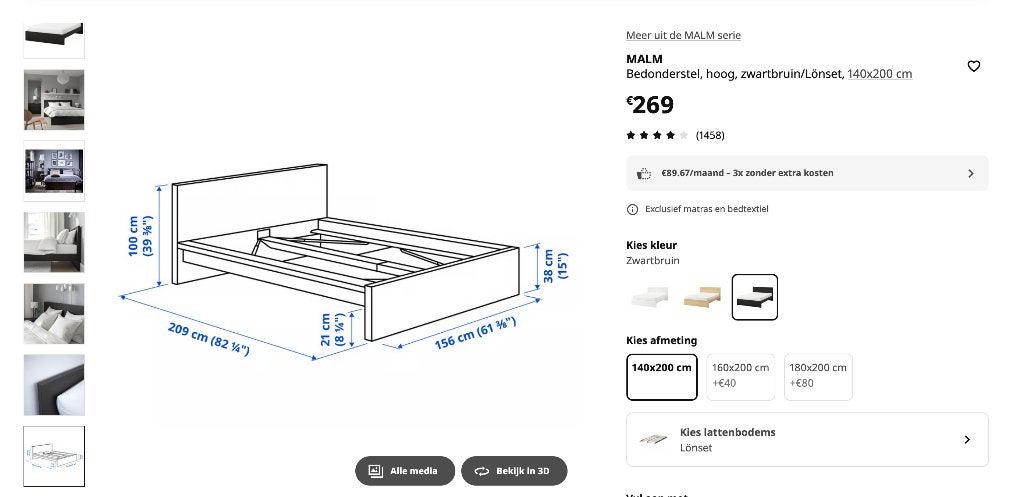Ikea bed 1zwart 40x200, Ophalen, Gebruikt, Zwart, 140 cm