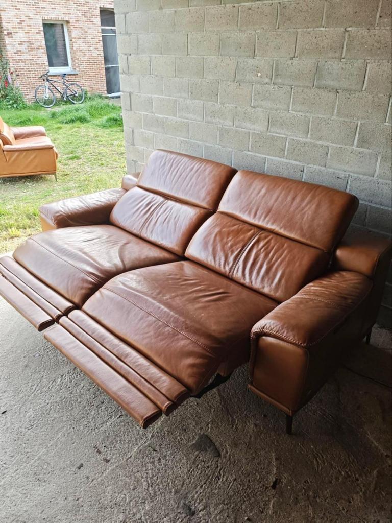 Siège en cuir cognac | Grand siège électrique à 2 places, 2, Maison & Meubles, Cognac, Banc droit, Comme neuf, Enlèvement