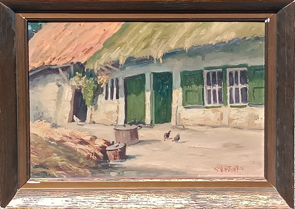 Gustave Verstraeten (1872-1947): Hoevezicht (O/D, 59 x 45cm), Enlèvement ou Envoi, Signé
