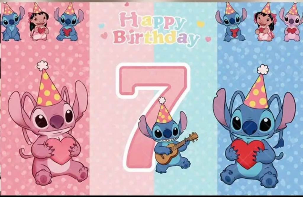 130x150cm Stitch 7th Birthday Backdrop, Happy Birthday Cloth, Hobby & Loisirs créatifs, Articles de fête, Enlèvement