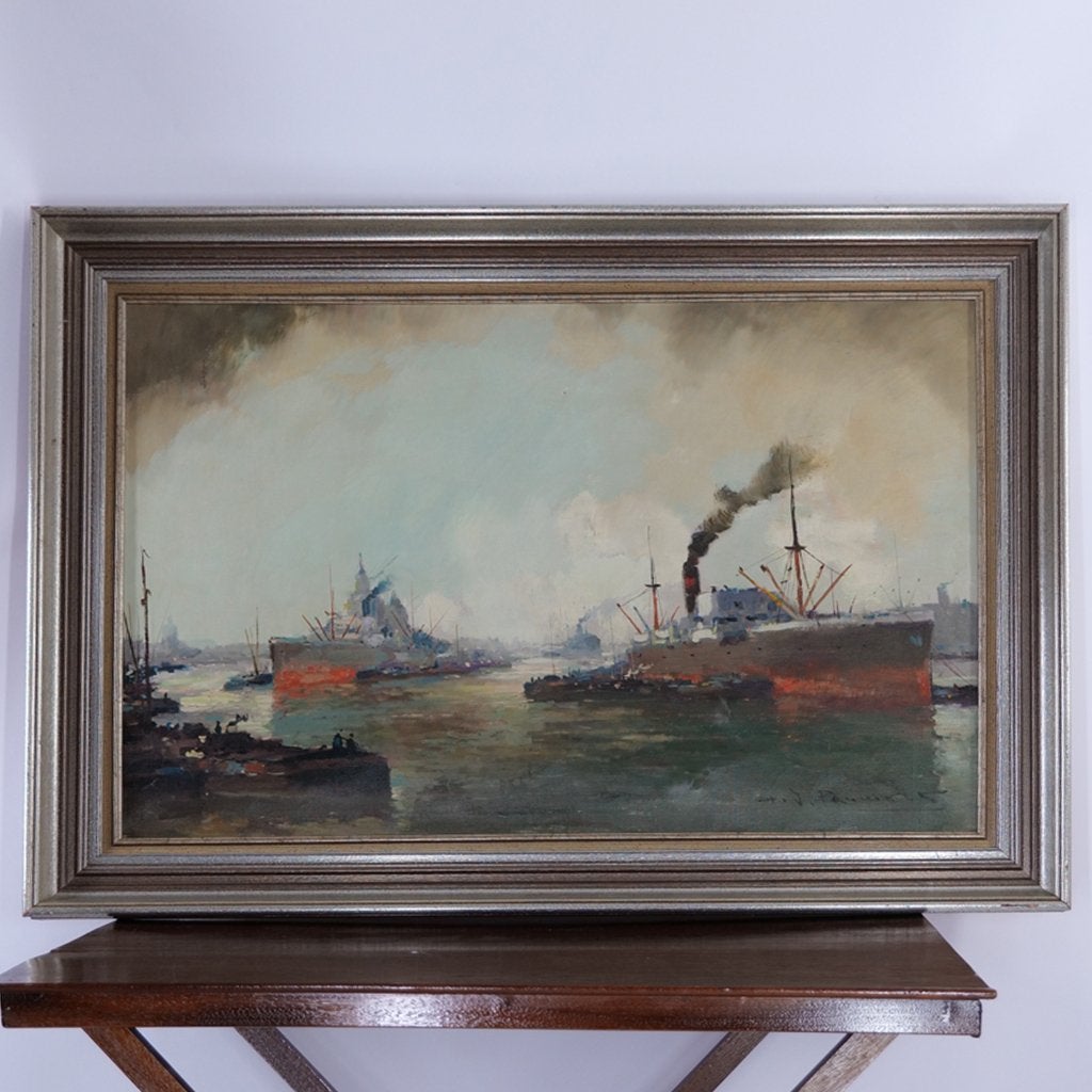 Dis Van Raemdonck – groot havengezicht Olieverf op doek, Ophalen, Maritiem / water, Overige stijlen, Doek