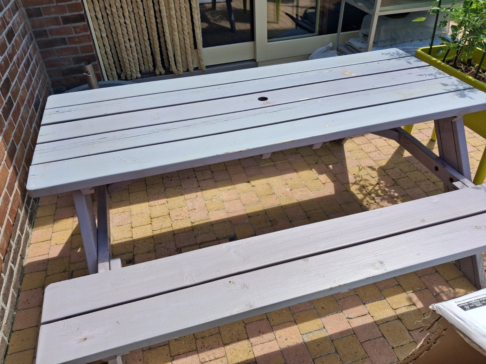 Grote picknicktafel, houten tafel, zitbank, tuintafel,, Tuin en Terras, Picknicktafels, Hout, Ophalen