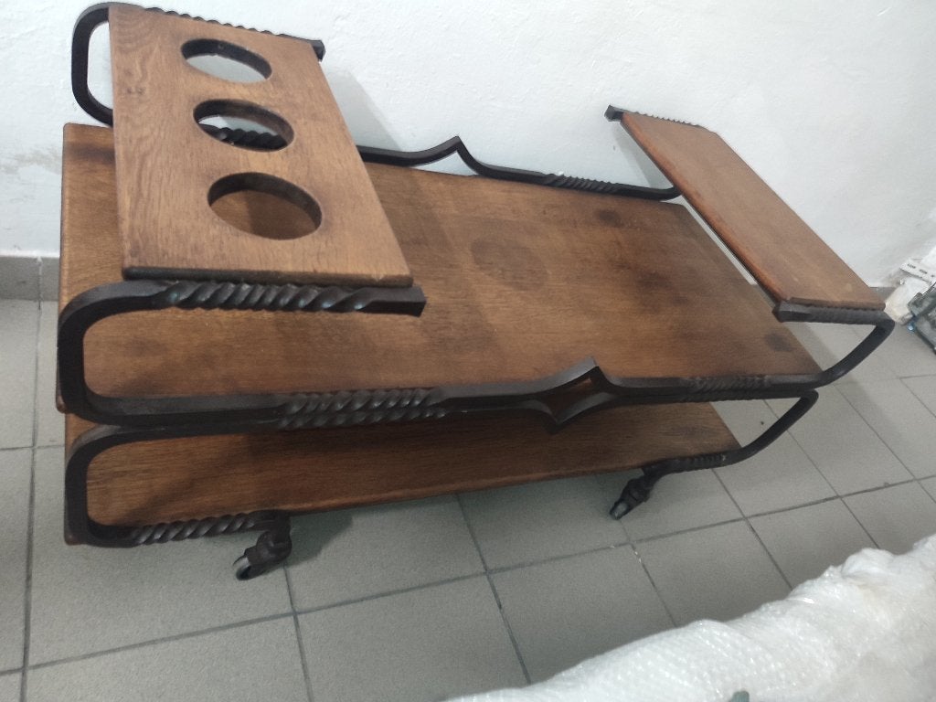 Vintage - flessenhouder - smeedijzer en vol hout, Huis en Inrichting, Ophalen, Hout, Vintage