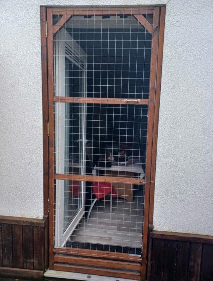 Kattendeur zelfgemaakt uit HOUT waterbestendig, Ophalen, Zo goed als nieuw, Hout, Gaashekwerk