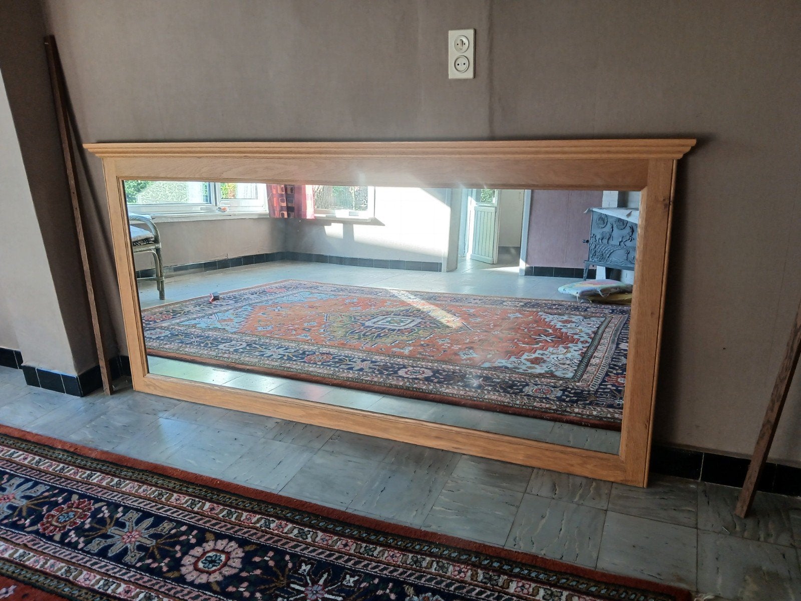 grote spiegel, Antiek en Kunst, Ophalen, Rechthoekig, 200 cm of meer, 100 tot 150 cm