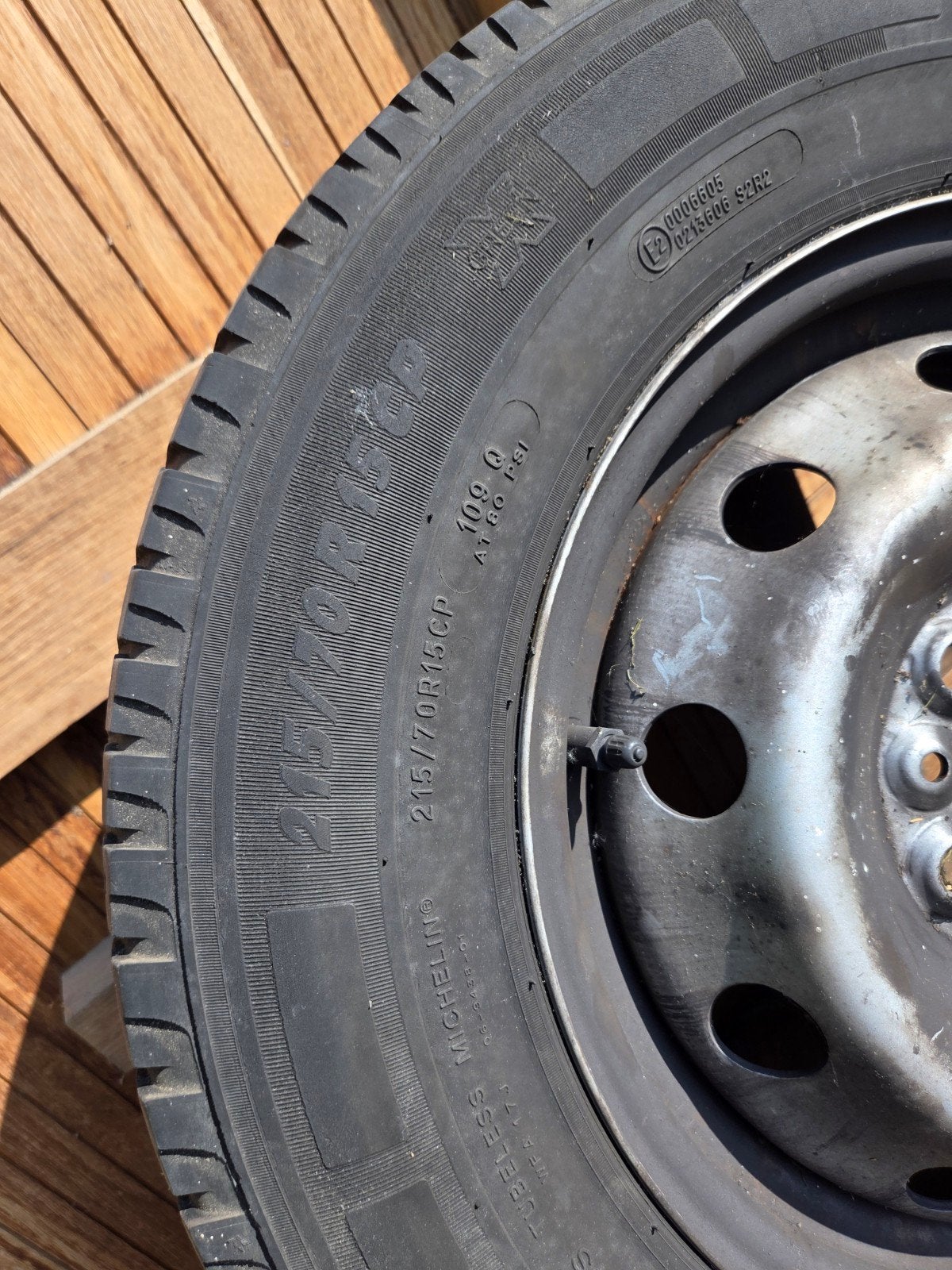 4 michelin banden 215/70/R15CP voor Fiat ducato mobilehome, Ophalen, Gebruikt
