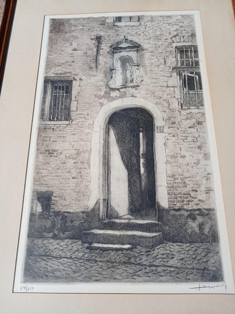 ets gesigneerd; Juliaan Severin . begijnhof Diest, Antiek en Kunst, Ophalen of Verzenden, Ets, Gesigneerd
