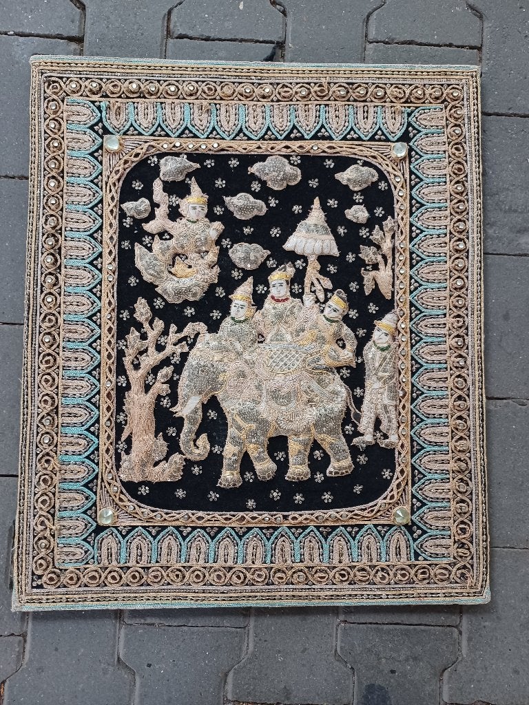 Tapisserie Birmane, Antiquités & Art, Art | Art non-occidental, Décoration murale, Bois, Enlèvement, Sur support