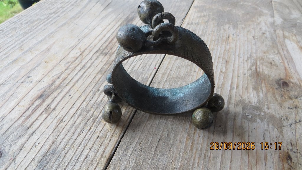 Antieke koperen dansarmband met rinkelbellen periode 1930, Antiek en Kunst, Ophalen of Verzenden, Koper