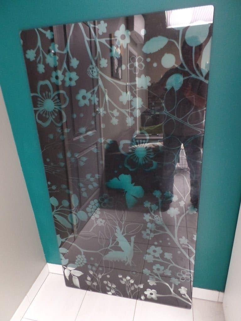 Tafelblad in glas, Huis en Inrichting, Tafelonderdelen, Ophalen, 100 tot 150 cm, 50 tot 100 cm, Natuur motief