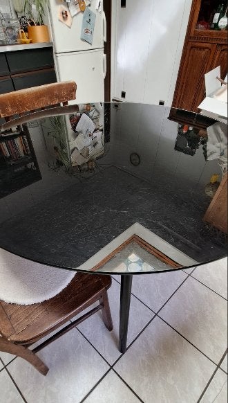 Ronde glazen eettafel - zwart glas - 4 personen - IKEA, Huis en Inrichting, Ophalen, Gebruikt, Rond, Glas