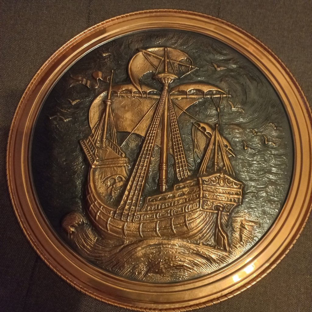 Koperen schild 51cm Schip, Ophalen, Koper
